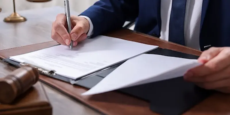 Understanding Defective Product Liability in Mass Tort Cases Notary signing document at table in office, closeup